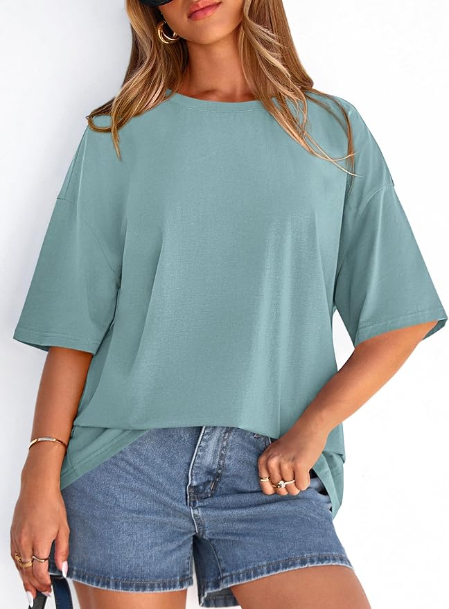 PRETTYGARDEN Womens 2026 Spring Going Out Tops Casual Short Sleeve Crewneck Loose Fit Basic Oversized T Shirts Summer Outfits - Image 2