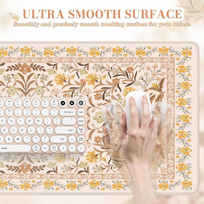 iCasso Desk Matt for Desktop, Cute Desk Pad Mat,35.4x15.7in,Yellow Floral | XXL Large Mouse Pad, Anti-Slip Big Mousepad with Stitched Edges, Keyboard Pad Mouse Mat for Computer - Image 3