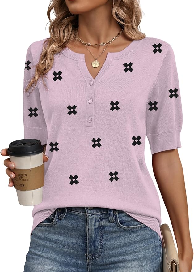 Zeagoo Women's Short Sleeve Sweater 2026 Spring Summer Tops Lightweight Casual V Neck Sweaters Dressy Work Blouses Clothes by Zeagoo