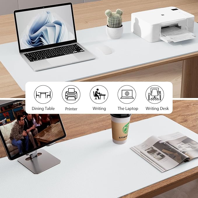 Aothia Faux Leather Desk Mat - Non-Slip PU Leather Desk Blotter, Waterproof Writing Surface, Large Desk Pad for Office & Home (Barely Grey, 55" x 17") - Image 7