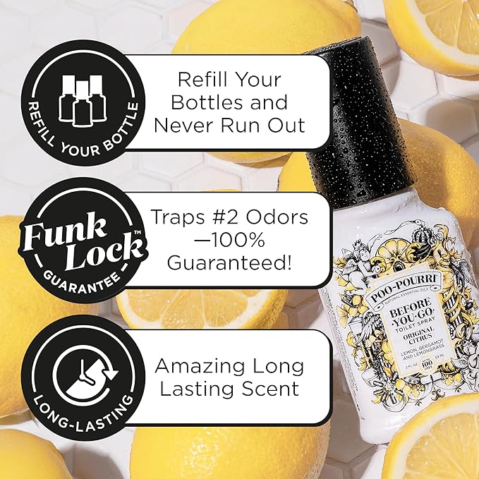 Poo-Pourri Before-You-Go Toilet Spray Refill, Original Citrus, 16 Fl Oz, Up to 800 Uses, Bathroom Odor Deodorizer with Essential Oils for Home or Work, Lemon, Bergamot and Lemongrass Scent - Image 4