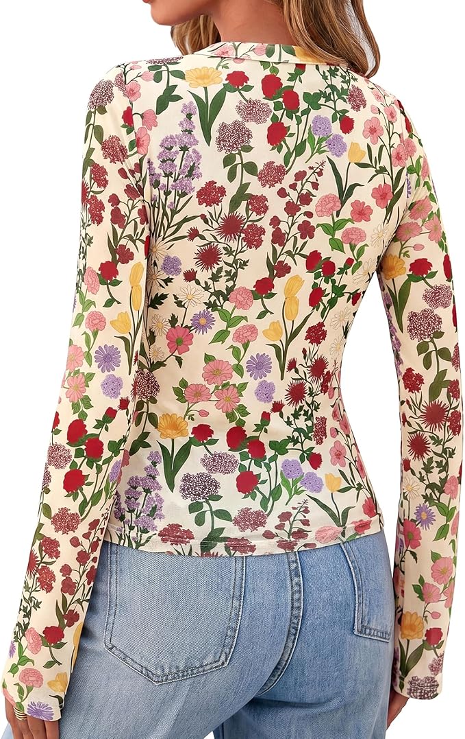 BTFBM Button Down Shirts for Women 2026 Fall Boho Tops V Neck Long Sleeve Blouses Ruched Mesh Fitted Fashion Clothing - Image 3