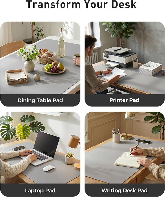 Aothia Faux Leather Desk Mat - Large Mouse Pad, Non-Slip PU Leather Blotter, Waterproof Writing Surface for Office and Home (Light Grey, 40" x 24") - Image 6