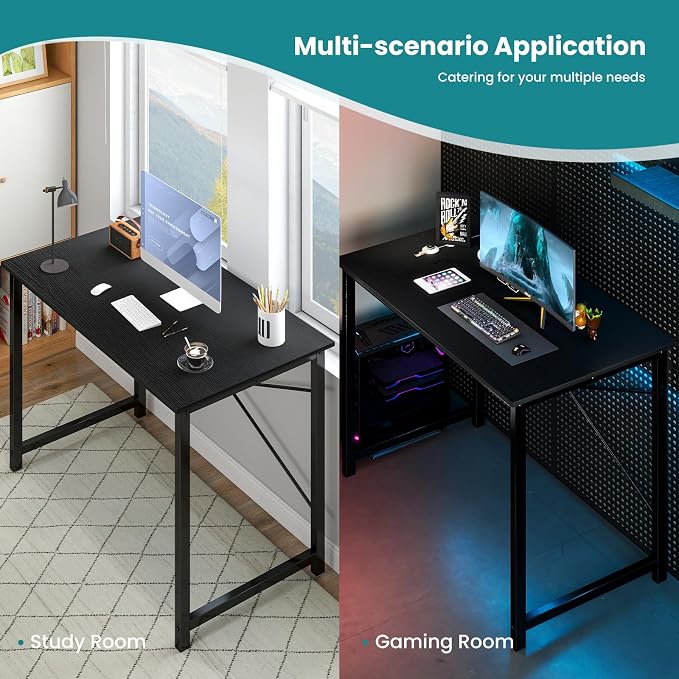 OLIXIS 47 Inch Computer Office Desk for Small Spaces, Writing Gaming Work Desk Modern Study Table with Storage Bag & Headphone Hook Home Bedroom, Black | Computer Writing Workstation, Strong Metal Frame, Small Spaces Home Bedroom Dorm, Black - Image 6