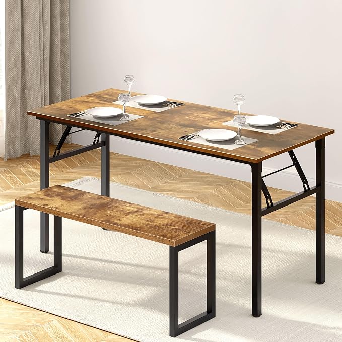 Need Office Computer Desk 60 Inch Sturdy Folding Laptop Table Retro | Black Frame Writing Gaming Work Table/Foldable Home Office Desk/Sewing Table, No Assembly Required - Image 6