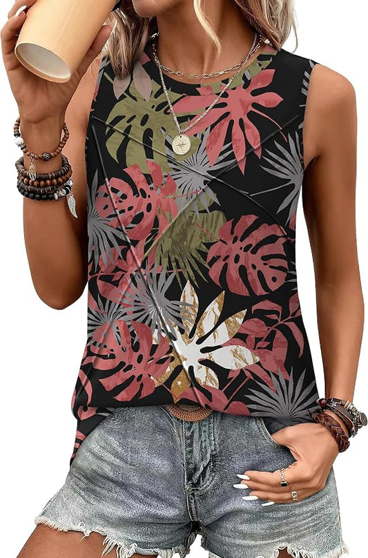 WIHOLL Women's Sleeveless Summer Crewneck Loose Fit Tank Tops by WIHOLL