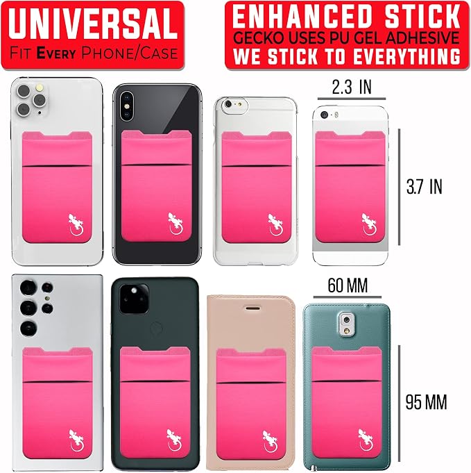 Gecko Travel Tech Double Pocket - Adhesive Card Holder - Cell Phone Pouch - Stick on Spandex Pocket - Carry Credit Cards and Cash (PINK-WHITE) - Image 5