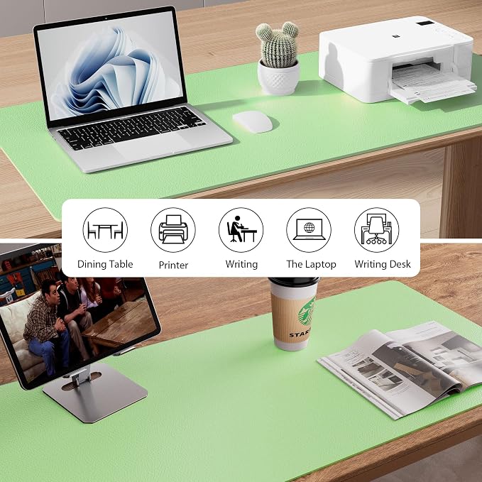 Aothia Faux Leather Desk Mat - Non-Slip PU Leather Desk Blotter, Waterproof Writing Surface, Large Desk Pad for Office & Home (Foam Green, 55" x 24") - Image 6