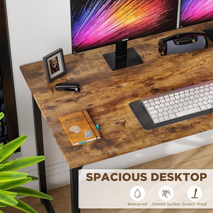 PayLessHere | 47 Inch Computer Desk | Brown | Sturdy Office Desk | Metal Frame, Adjustable Feet | Water-Resistant, Scratchproof Surface | Writing Table for Home Office or Study | Pack of 1 - Image 4