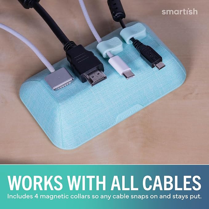 Smartish® Magnetic Cord Holder - Bigger Cable Wrangler Organizer with Magnet Clips for Charger Management on Desktop, Nightstand - Holds 6+ Cables - Teal Me More - Image 6