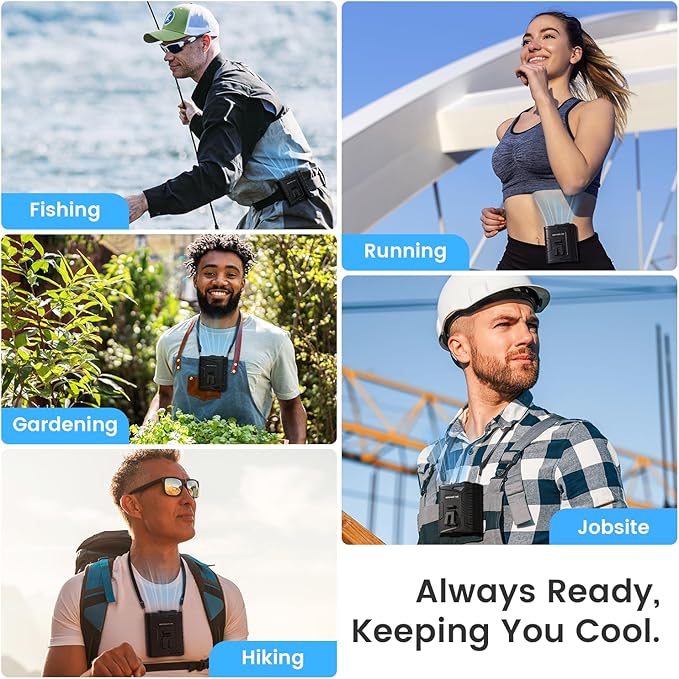KIBEE Portable Waist Fan, 12500RPM Rechargeable Wearable Belt Clip Fan, Hands Free Cooling Fan for Outdoor Work, Construction, Hiking, Camping, Fishing, Long Battery Life Personal Cooling Device - Image 5