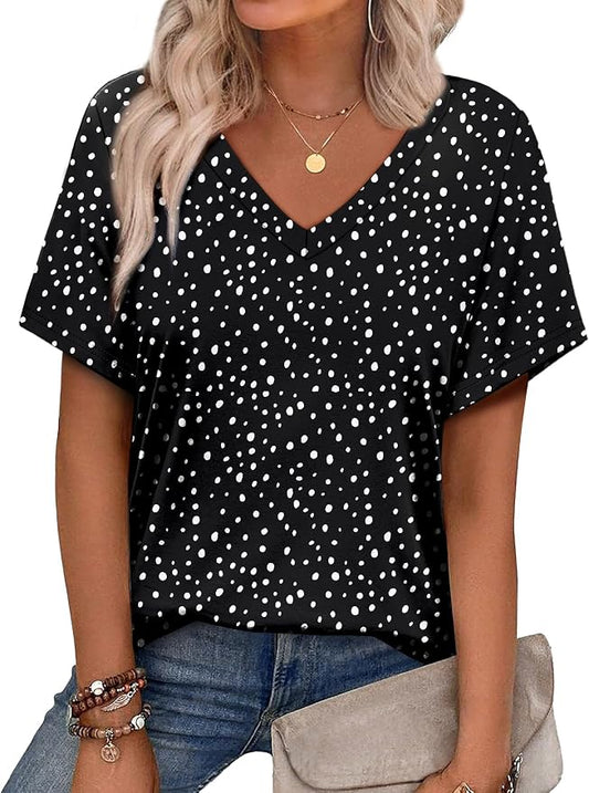 Alaroo Womens Summer Tops 2026 V Neck Short Sleeve Shirts Trendy Dressy Casual Vacation Outfits Printed by Alaroo