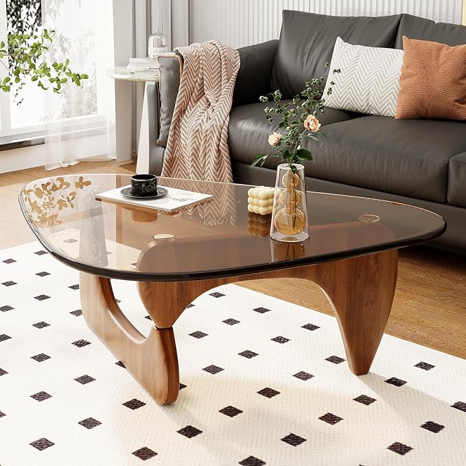 Coffee Table for Living Room Mid Century Modern Center Table with Glass Top and Wood, 32 Inch, Brown/Walnut - Image 8
