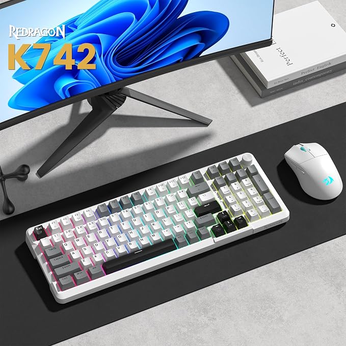 Redragon K742 Wireless Mechanical Gaming Keyboard with Knob, Bluetooth 5.0/2.4GHz/USB C Wired Creamy Keyboard with Number Pad for PC Computer, RGB Backlits, Hot-Swappable with Linear Switches (White) - Image 9