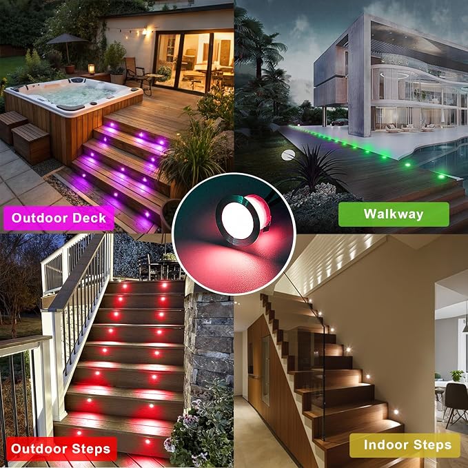 LED Deck Light Kit, 30pcs Φ1.77 WiFi Wireless Smart Phone Control Low Voltage Recessed RGBW Deck Lights with Remote, Voice Control, IP67 Waterproof Outdoor Path Stair Landscape Lighting, Black - Image 9