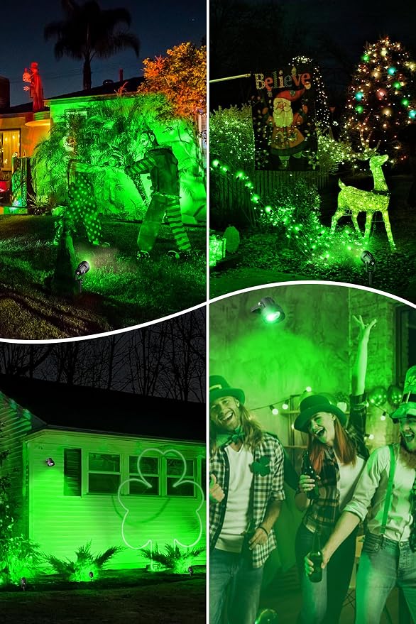 T-SUN Green Spotlight Outdoor, Waterproof LED Landscape Lighting with US Plug, Easy Install 270° Adjustable Outdoor Spot Lights for Garden Tree Yard Decor - Image 5