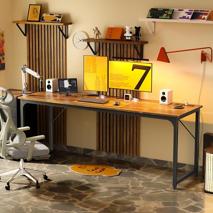PRAISUN 80 X 24 Inch Computer Desk, Power Outlets, USB-C, Rustic Brown | Office Desk with 4 AC Outlets, USB & USB-C, Sturdy Metal Frame, Spacious Desktop for Work, Writing, Study & Gaming - Image 9
