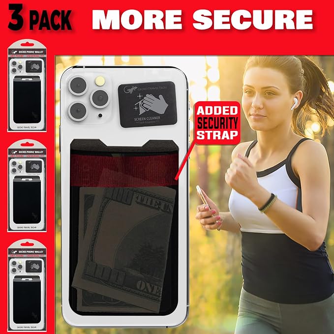 Phone Wallet - Adhesive Card Holder - Cell Phone Pouch - Stick on Lycra Pocket by Gecko - Carry Credit Cards and Cash - Image 4