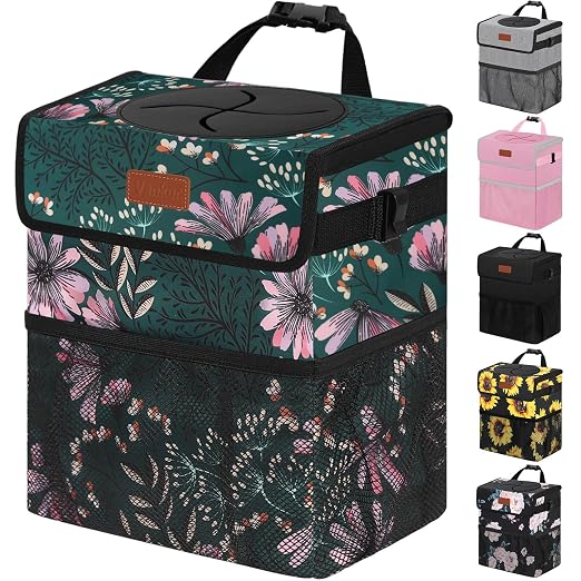 Vankor Car Trash Can for Car Cute, Bag Bin Hanging Waterproof Automotive Garbage Cans Leak Proof Vehicle Trash Can Navy Floral by Vankor