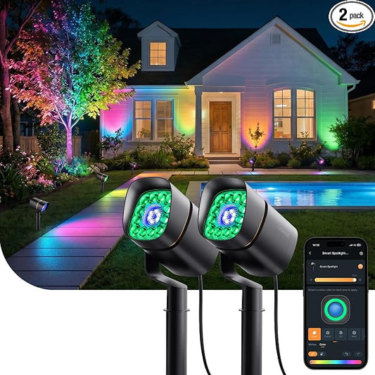 Linkind Smart Low Voltage Landscape Lighting, 800lm RGBW Dual-Zone Waterproof Outdoor Spotlights, AC/DC 12–24V, Outdoor Spot Lights for Yard, Garden, Tree, 2 Pack by Linkind