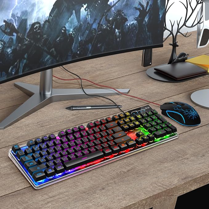 Gaming Keyboard and Mouse Combo, K1 RGB LED Backlit Wired Keyboard with 104 Key Computer PC Gaming Keyboard for PC/Laptop (Black) - Image 7