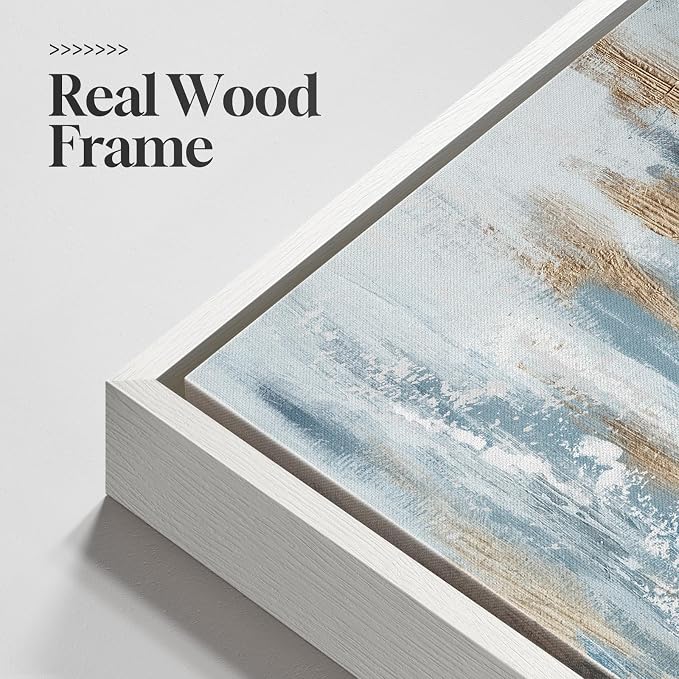 White Framed Blue and Gold Abstract Canvas Wall Art for Bedroom, Set of 2 Modern Minimalist Art Prints Paintings Artwork for Walls, Glitter Pictures for Living Room, Dining Room Wall Decor 16x24 In - Image 6