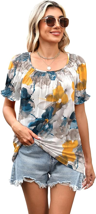 WIHOLL Womens Short Sleeve Square Neck Summer Tops Dressy Casual Blouses Trendy Clothes 2026 - Image 5