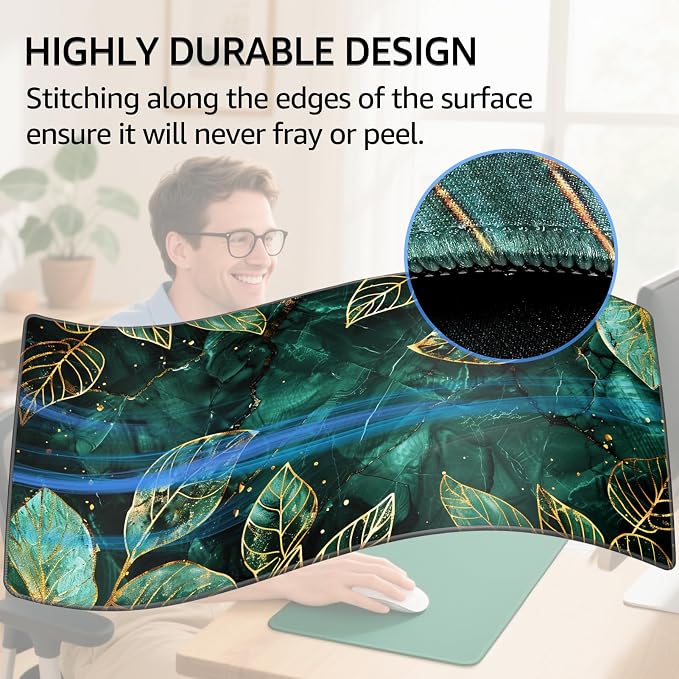 KTRIO Large Gaming Mouse Pad, Desk Mat, 31.5 x 15.7 in, Green Leaves, XXL | Smooth Micro-Weave Surface, Artistic Pattern Design, Non-Slip Rubber Base, Durable Stitched Edges, Office & Home Use - Image 3
