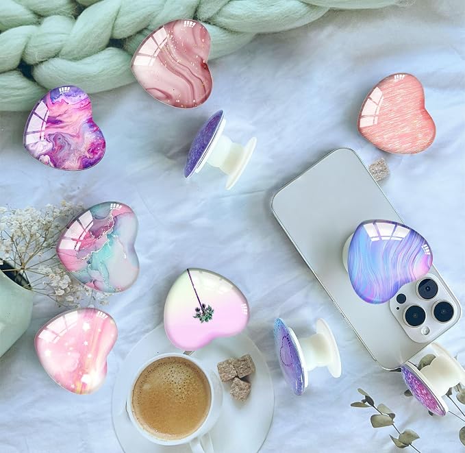 Luhoit Expandiing Cell Phone Grip Heart Shape Glass Finger Holder for Smartphones, Cellphone Collapsible Stand - Pink Star - Image 5