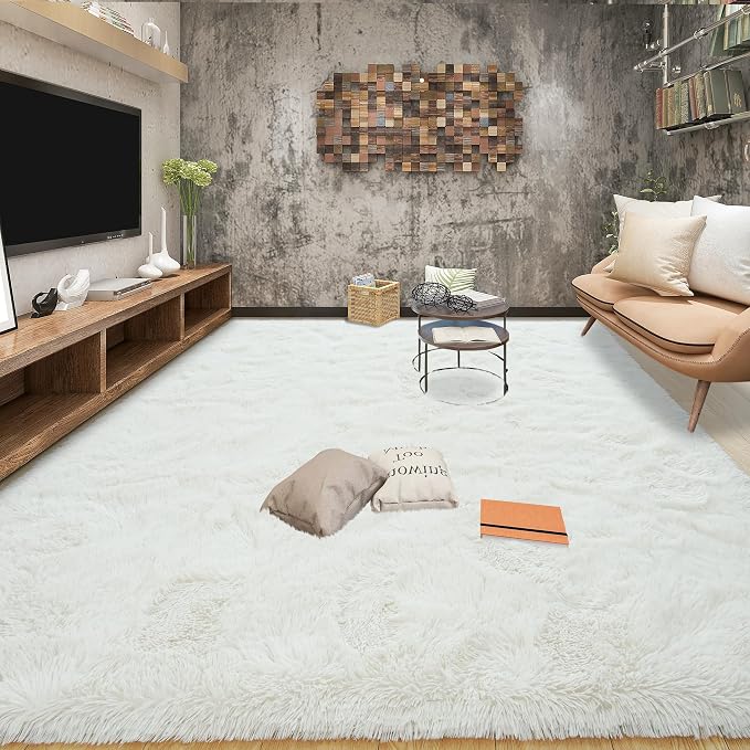 Tepook Super Soft Fluffy Rug for Bedroom, Modern Shaggy Fuzzy Kids Rugs for Living Room, Plush Indoor Nursery Home Decor Dorm Carpet with Non-Slip Bottom, Cream White, 5 X 8 Feet - Image 3