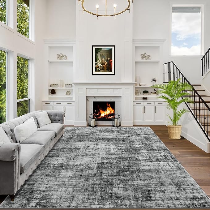 6x9 Area Rugs Washable Rug: Large Modern Abstract Living Room Rug Soft Anti-Skid Thin Carpet Indoor Floor Non-Shedding Carpets for Bedroom Dining Room Farmhouse Nursery Home Office Black by GENTDRIZZ