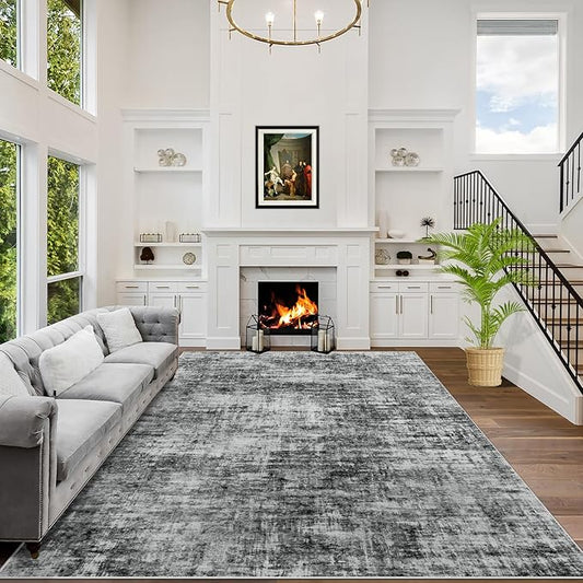 8x10 Area Rugs Washable Rug: Modern Abstract Living Room Rug Soft Anti-Skid Thin Carpet Indoor Floor Non-Shedding Carpets for Bedroom Dining Room Farmhouse Nursery Home Office Black by GENTDRIZZ