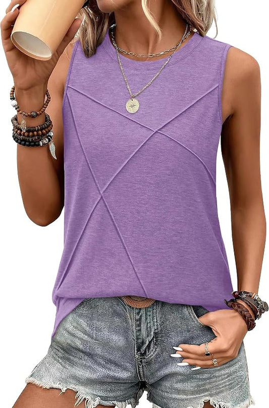 WIHOLL Women's Sleeveless Summer Crewneck Loose Fit Tank Tops by WIHOLL