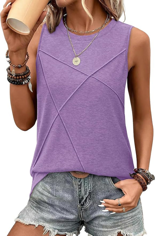 WIHOLL Women's Sleeveless Summer Crewneck Loose Fit Tank Tops by WIHOLL