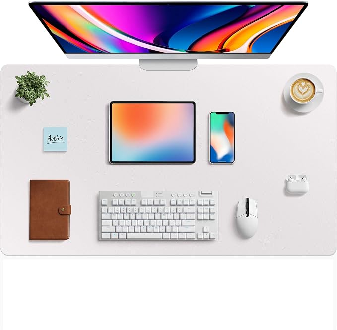 Aothia Faux Leather Desk Mat - Large Mouse Pad, Non-Slip PU Leather Blotter, Waterproof Writing Surface for Office and Home (Pale Lavender White, 40" x 24") by AothiaSimpleNaturalUnique
