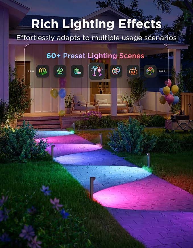 Govee Outdoor Pathway Lights 2 Lite, 4 Pack, 190 lumens, IP67 Waterproof | 16 Million Colors, 60+ Scene Modes, for Path, Landscape Lighting, Outdoor, Compatible with Alexa, Google Assistant, Matter - Image 5