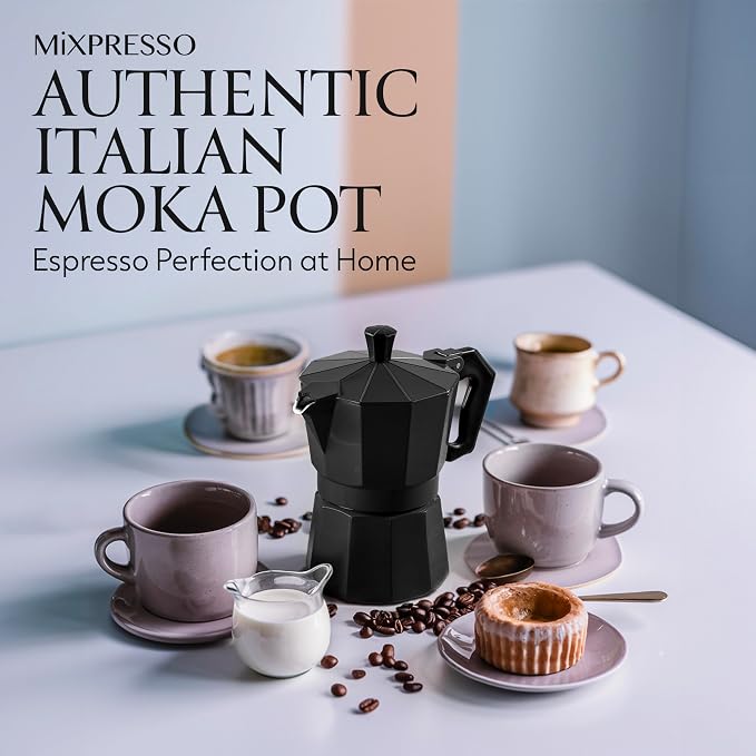 Mixpresso 3 Cup Moka Pot Stovetop Espresso Maker, Italian Cuban Coffee Pot | 5oz aluminum Italian coffee maker for gas and electric stovetops, small design for traditional coffee at home, Mug 4.4 Oz - Image 9