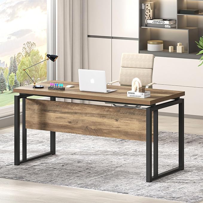 EXCEFUR Modern Computer Desk for Home Office, PC Laptop Gaming Desk, Metal Wood Study Writing Table Workstations for Bedroom Living Room, 53 Inch, Rustic Oak - Image 8
