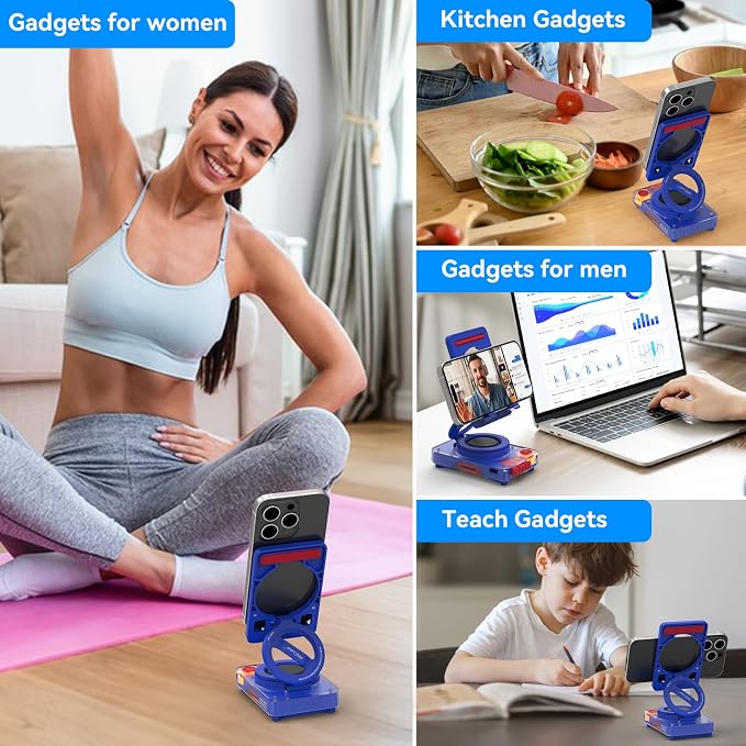 ANCwear Bluetooth Speaker Phone Stand for Desk, Portable Wireless Speaker with Adjustable Cell Phone Holder, Bluetooth 5.4 Audio Stand with TF Card Slot for Kitchen Bedside, Cool Tech Gift (Blue) - Image 3