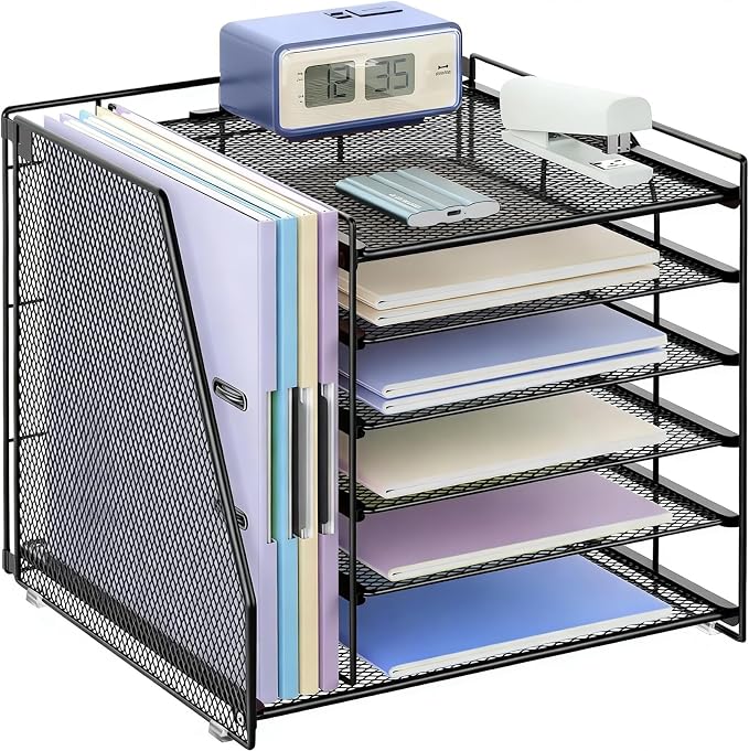 gianotter 6-Tier Paper Organizer With Magazine Holder | Desk Organizers and Accessories, File Organizer for Office Supplies Storag (Black, 6-Tier) by gianotter
