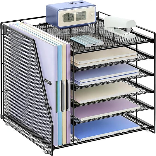 gianotter 6-Tier Paper Organizer With Magazine Holder | Desk Organizers and Accessories, File Organizer for Office Supplies Storag (Black, 6-Tier) by gianotter