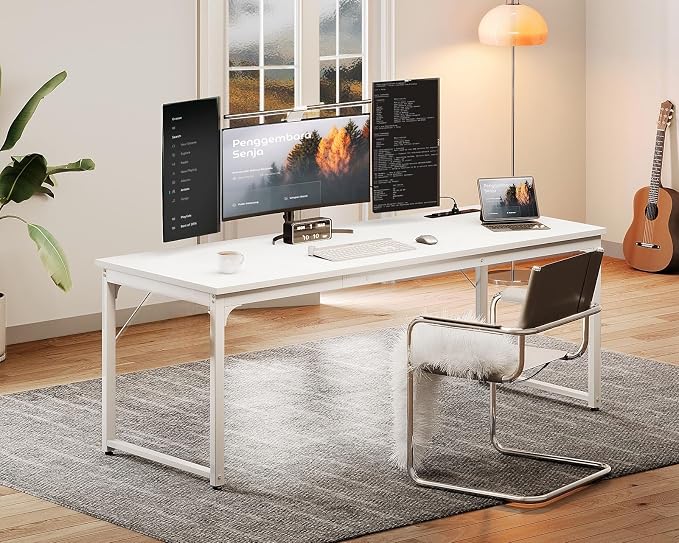 Coleshome 71 Inch Computer Desk with USB Ports, Large Office Desk, Long Study Student Writing Desk, White | Extra-long workspace • Fits dual monitors • Stable steel frame • Spacious legroom • Home office & gaming - Image 6