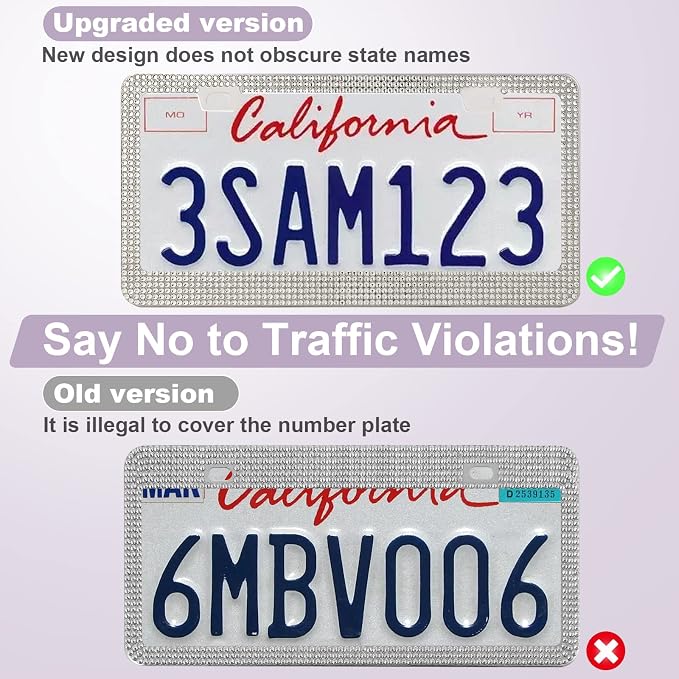 QUANQIUFEI Bling License Plate Frames for Women, Sparkly Rhinestone Diamond Car Accessories with Glitter Crystal Caps (1 Pack White) - Image 4