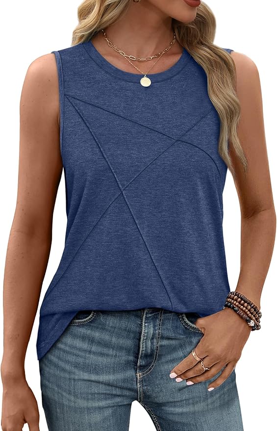 WIHOLL Women's Sleeveless Summer Crewneck Loose Fit Tank Tops - Image 2