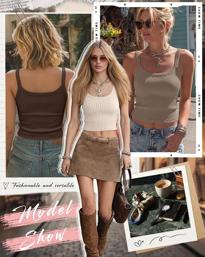Ficerd 3 Pack Women's Tank Tops 95% Cotton Spaghetti Strap Ribbed Crop Camisole Slim Fitted Basic Summer Sleeveless Layer - Image 3