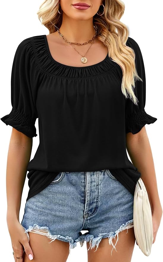 WIHOLL Womens Short Sleeve Square Neck Summer Tops Dressy Casual Blouses Trendy Clothes 2026 - Image 2