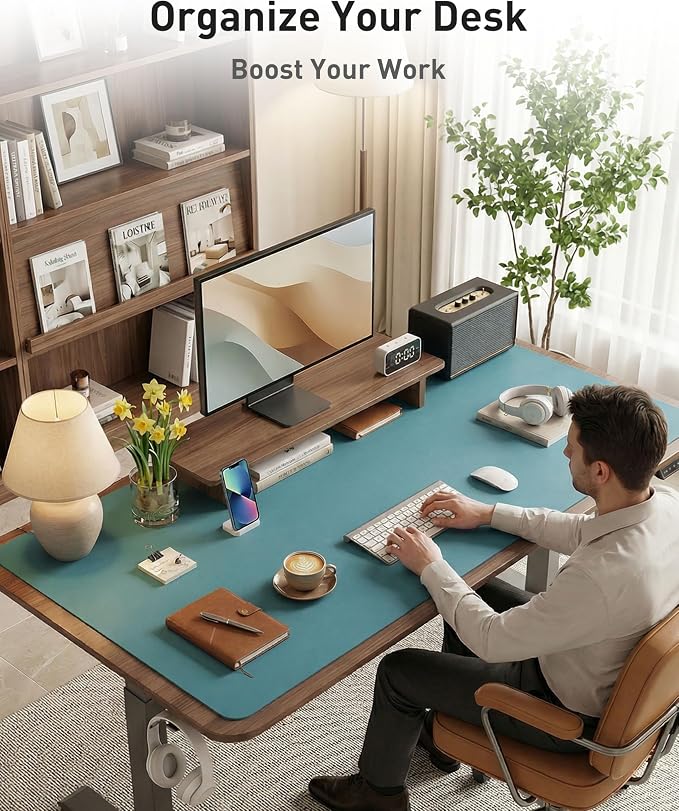 Aothia Faux Leather Desk Mat - Large Mouse Pad, Non-Slip PU Leather Blotter, Waterproof Writing Surface for Office and Home (Turquoise, 42" x 17") - Image 8