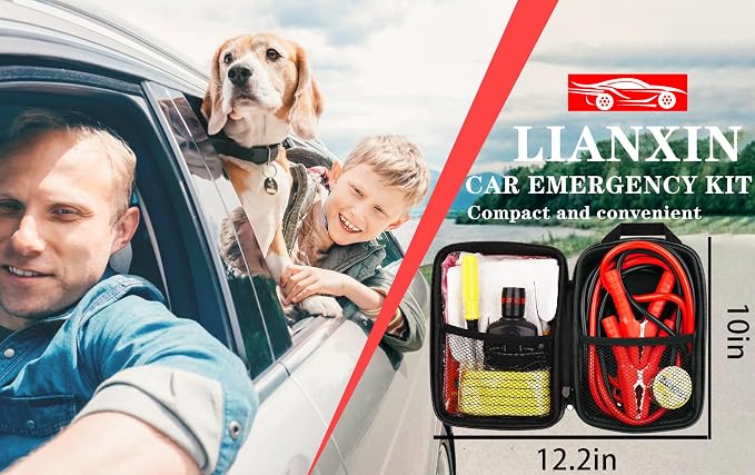 LIANXIN Roadside Emergency Kit Auto Safety Kit with Jumper Cables Headlamp | Gifts for New Drivers Storage Bag with Tow Rope, Gloves, Rainwear, Screwdriver,for Breakdowns, Travel and Winter Emergencies - Image 7