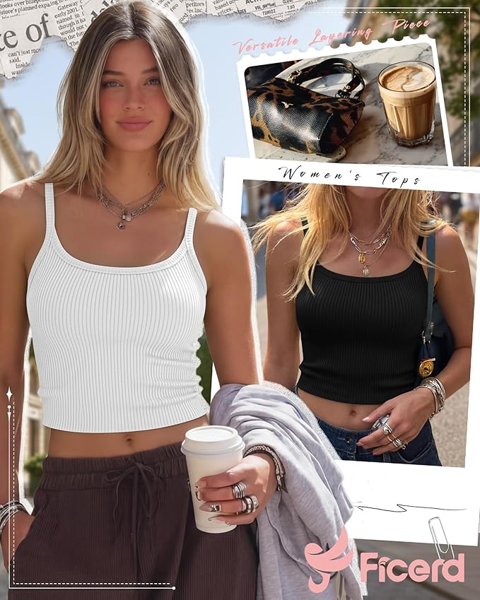 Ficerd 3 Pack Women's Tank Tops 95% Cotton Spaghetti Strap Ribbed Crop Camisole Slim Fitted Basic Summer Sleeveless Layer - Image 4