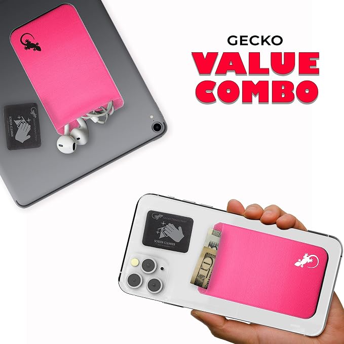 Phone Wallet - Adhesive Card Holder - Cell Phone Pouch - Stick on Lycra Pocket by Gecko - Carry Credit Cards and Cash - Image 2
